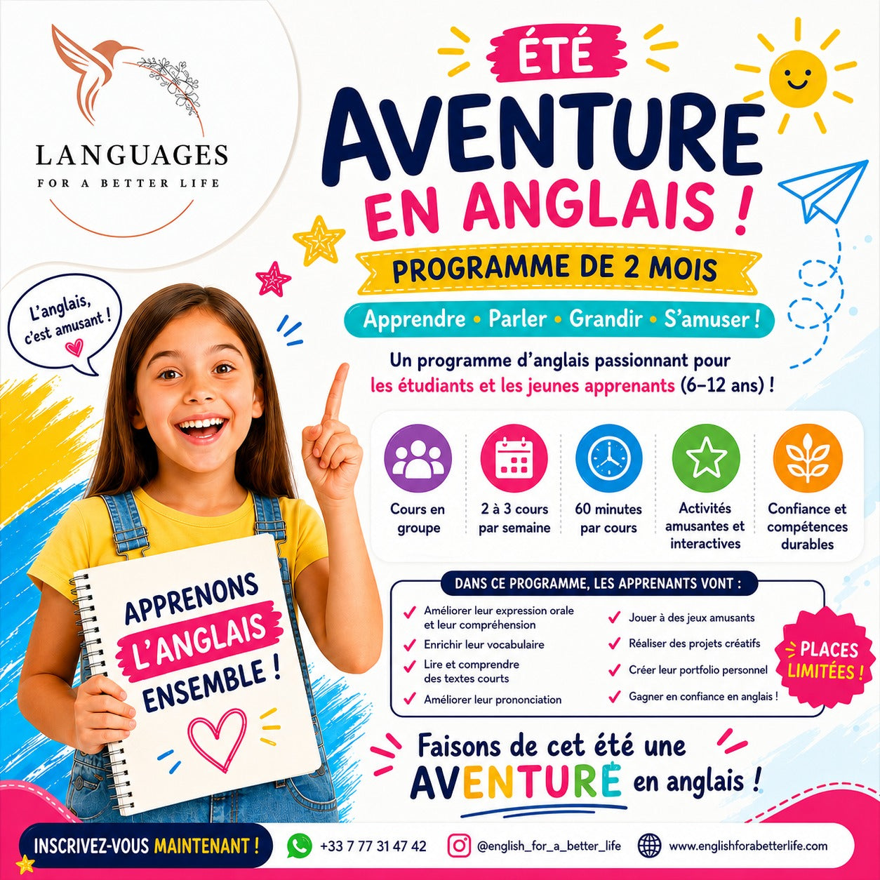 Club d'Anglais d'Été — Programme 2 mois pour enfants 6-12 ans 🌞